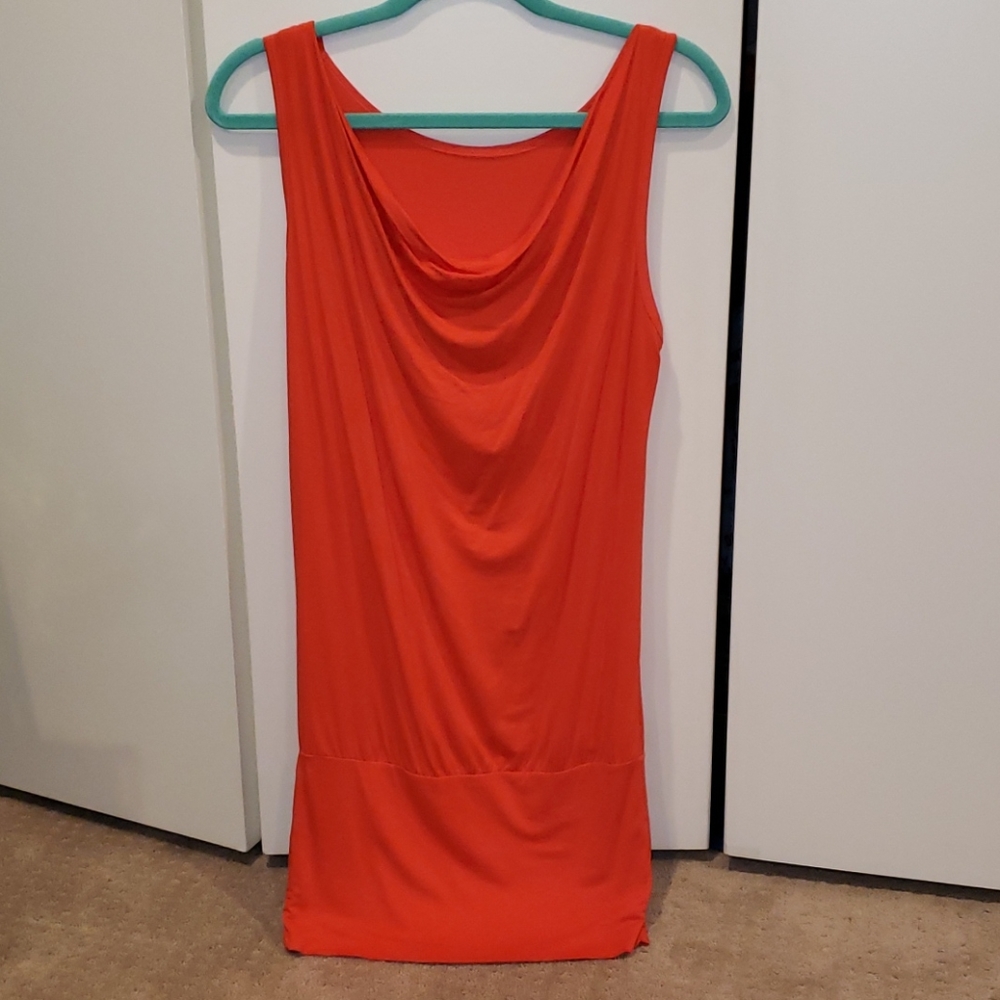 Women's orange fitted, flowy dress